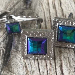 Rivoli Peacock Volcano Colors Cufflinks & Tie Tack